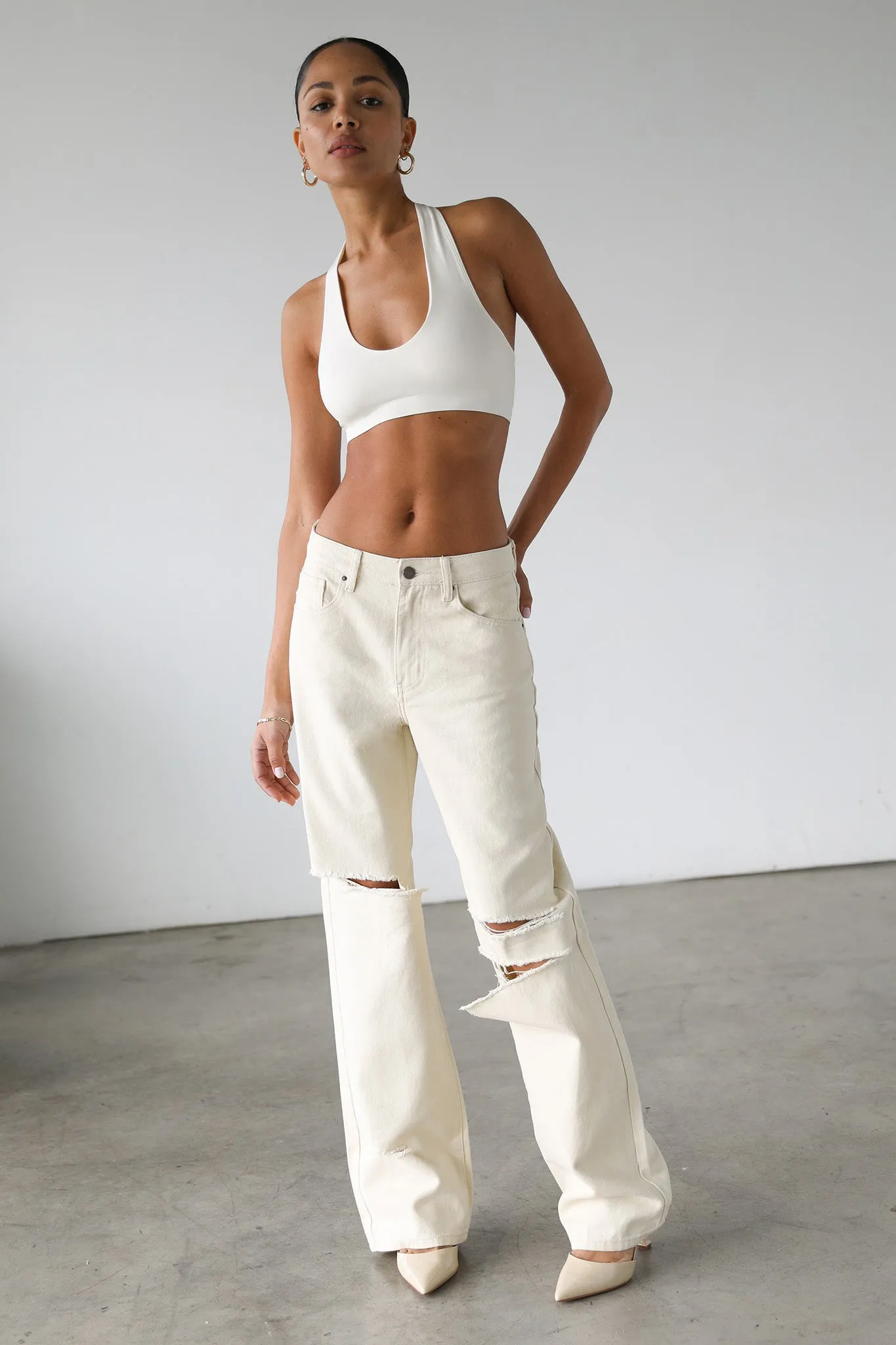 DOGMA Straight Wide Leg Skater Denim Jeans Cream