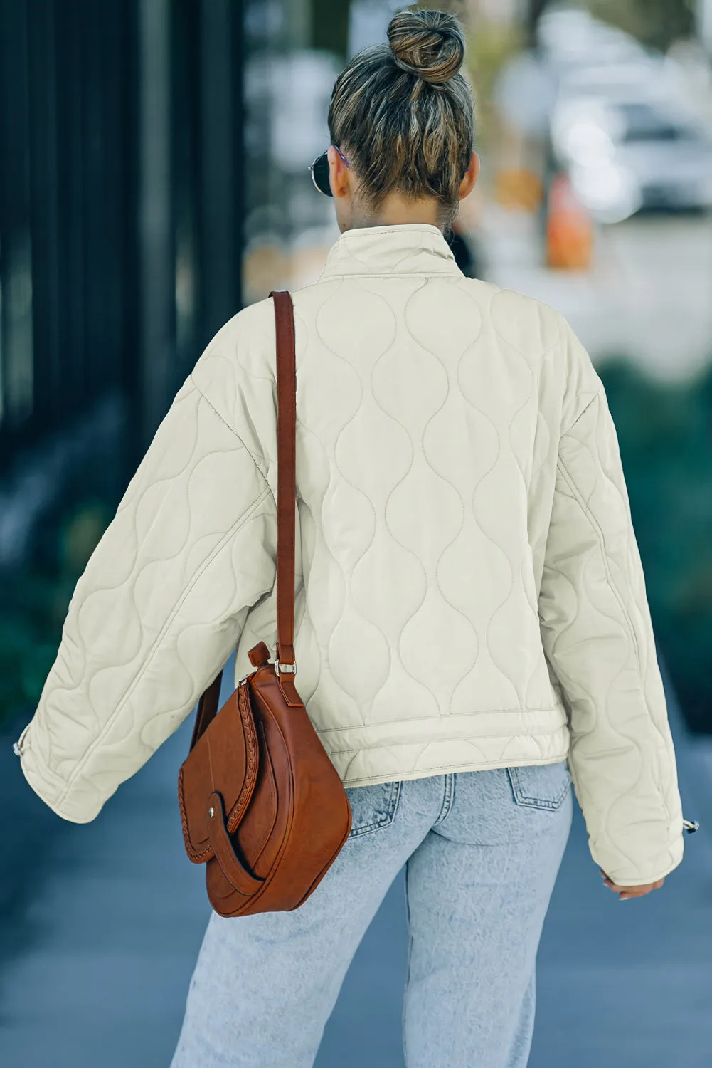 Drawstring Quilted Jacket Cream