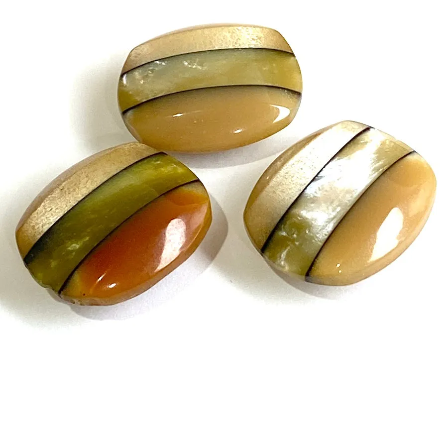 Earth Tones Vintage Japanese Pearlized Stripe Lustrous Buttons, Set of Three #MV-81