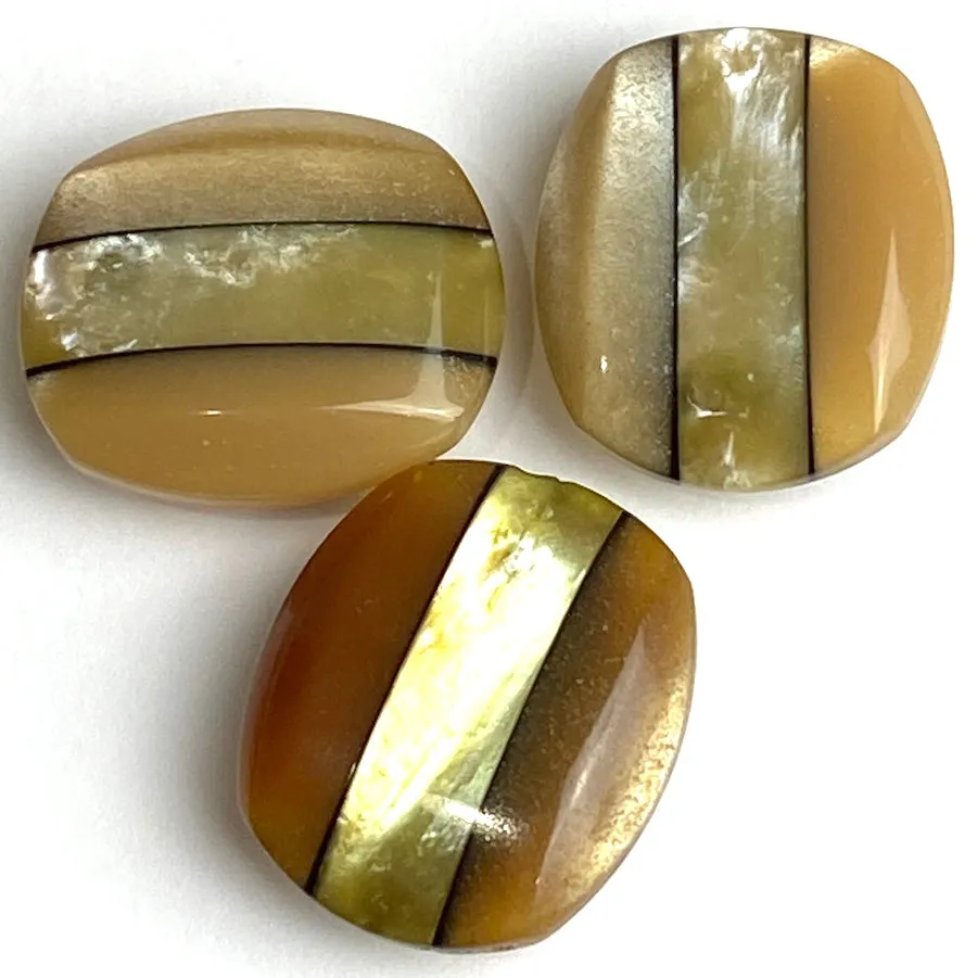 Earth Tones Vintage Japanese Pearlized Stripe Lustrous Buttons, Set of Three #MV-81