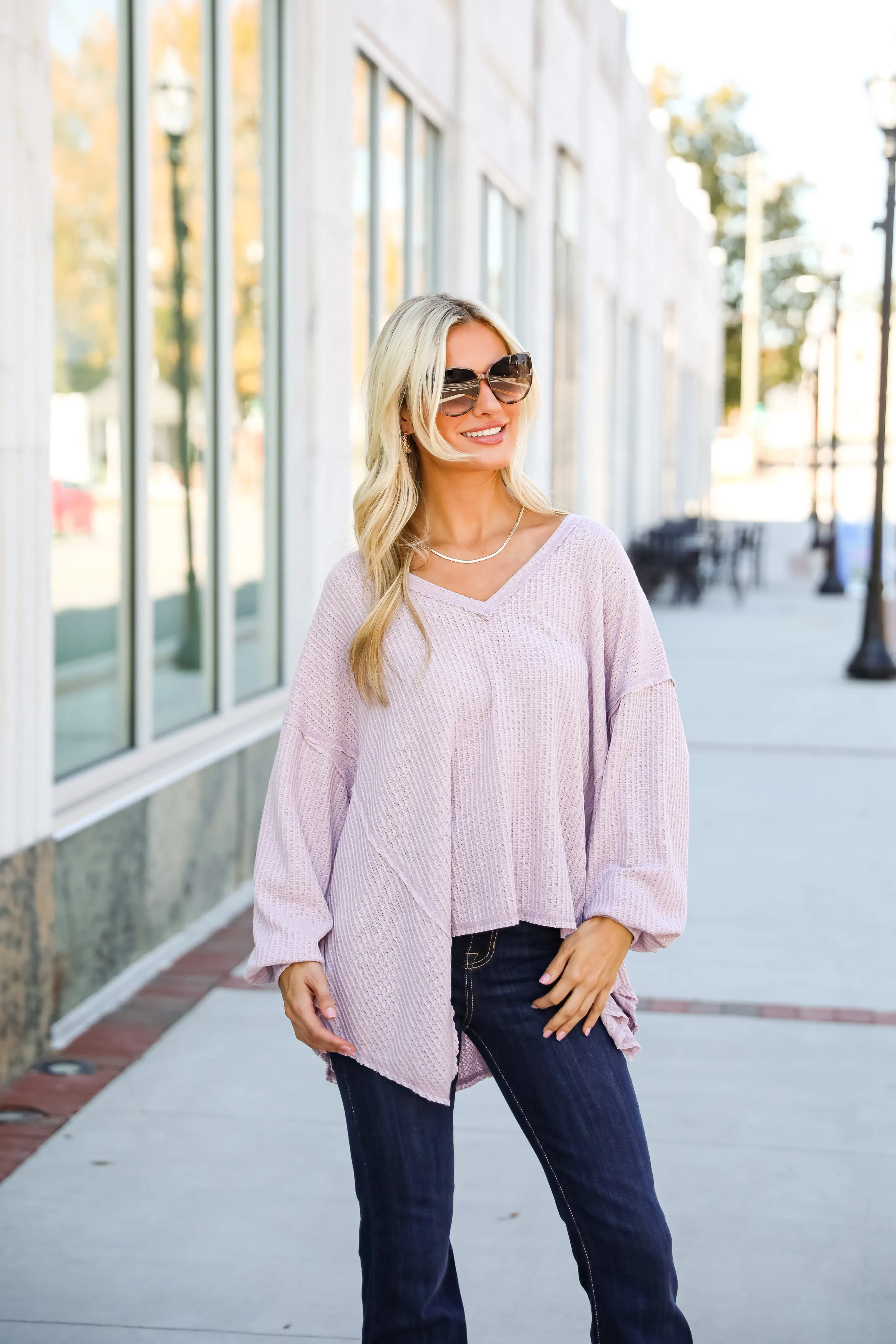 Effortless Looks Lavender Waffle Knit Top - DOORBUSTER