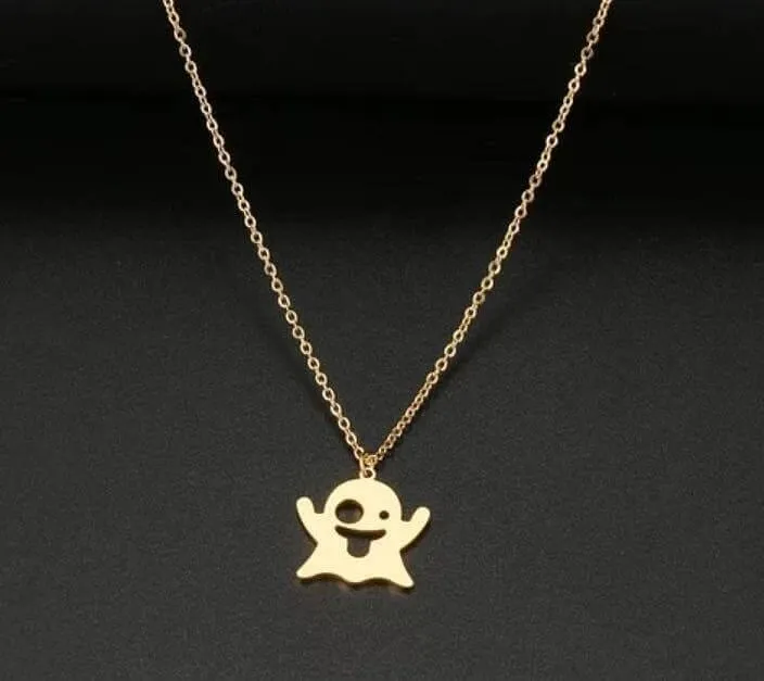 Emoji Happy Ghost Stainless Steel Gold Plated Paranormal Investigator Necklace