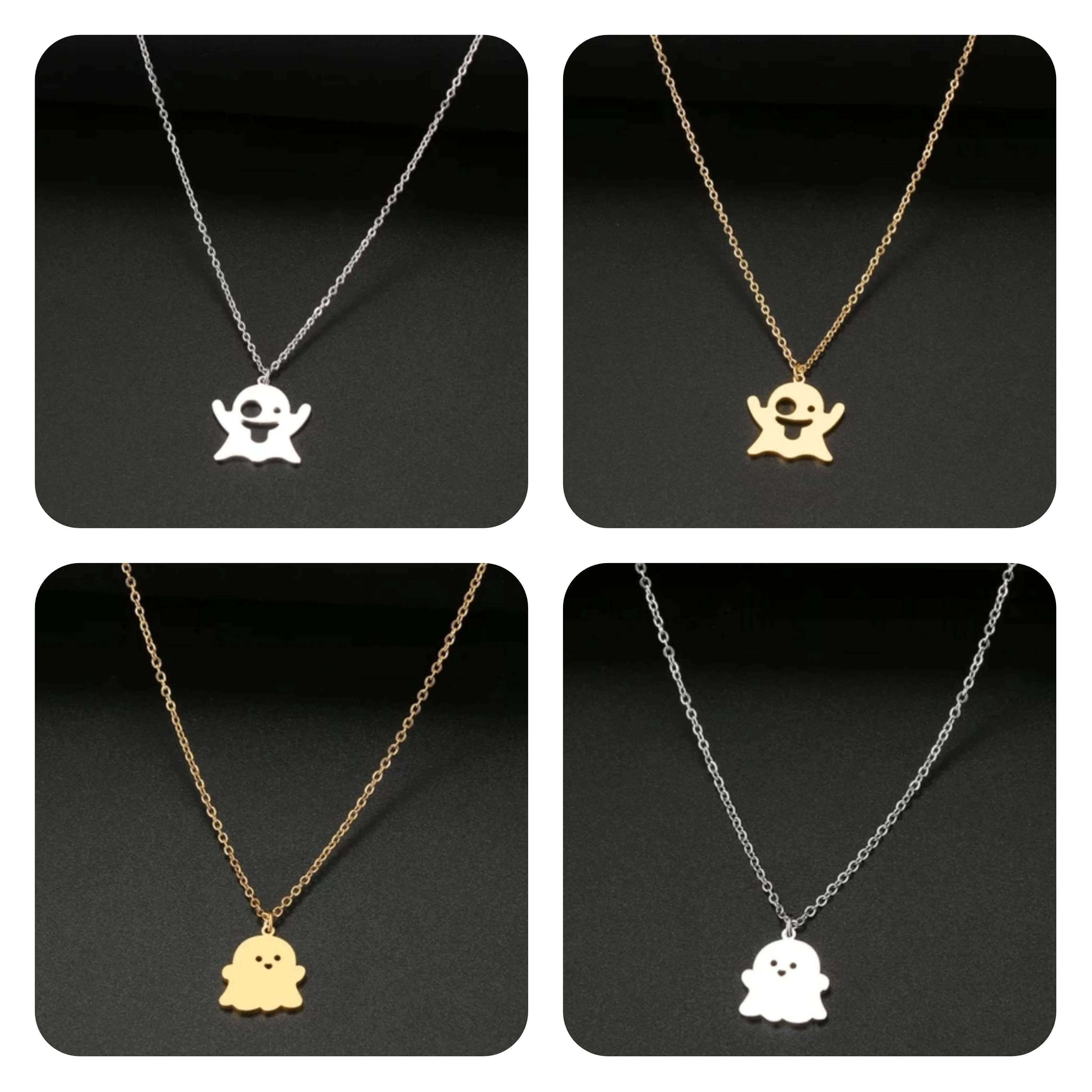 Emoji Happy Ghost Stainless Steel Gold Plated Paranormal Investigator Necklace