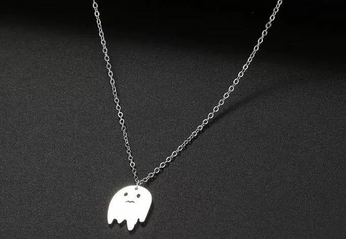 Emoji Happy Ghost Stainless Steel Gold Plated Paranormal Investigator Necklace