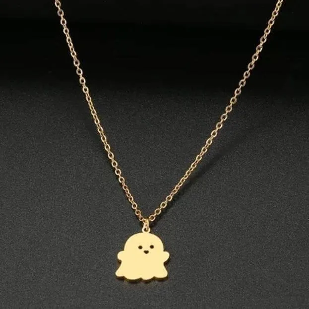 Emoji Happy Ghost Stainless Steel Gold Plated Paranormal Investigator Necklace