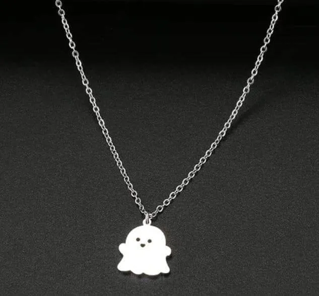 Emoji Happy Ghost Stainless Steel Gold Plated Paranormal Investigator Necklace