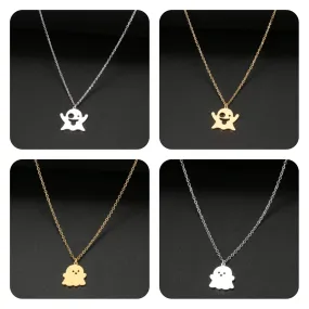 Emoji Happy Ghost Stainless Steel Gold Plated Paranormal Investigator Necklace