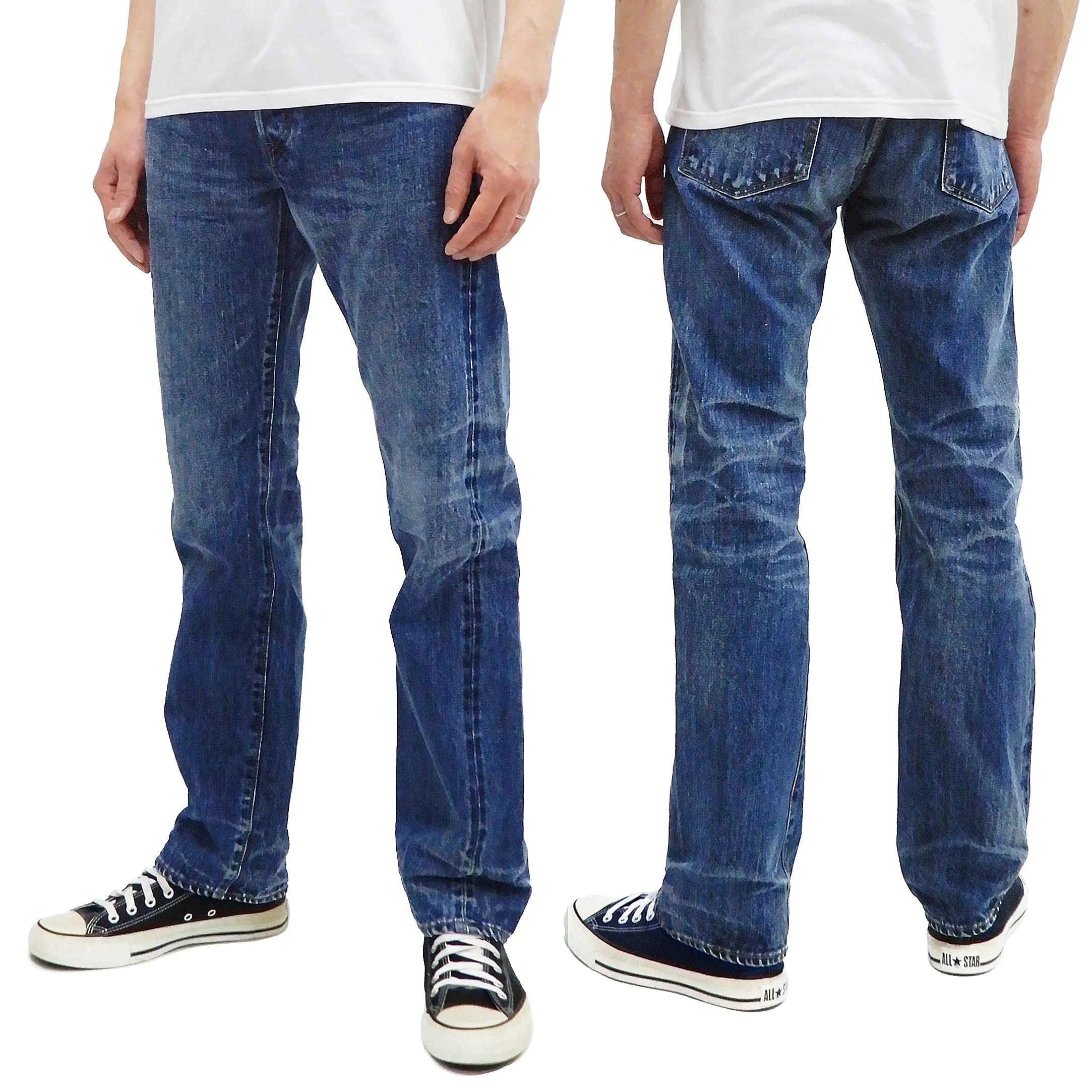 Eternal Faded Jeans Men's Slim Fit Straight Leg Button Fly Japanese Selvedge Denim 811 Mid-Tone