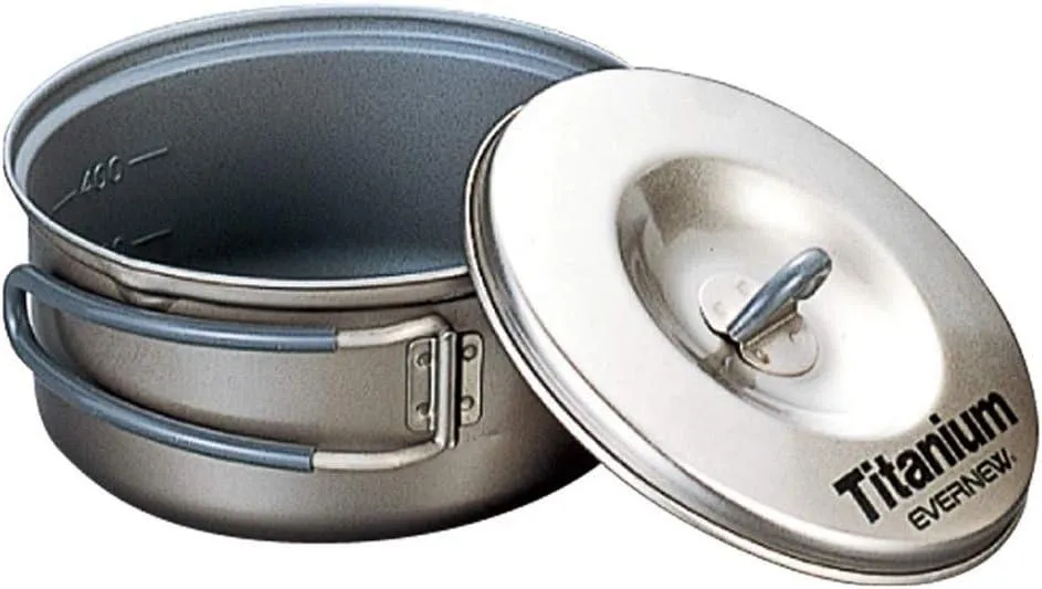 Evernew Ultralight Titanium Ti NS Non-Stick Pot 0.6L w/Lid & Handles ECA421