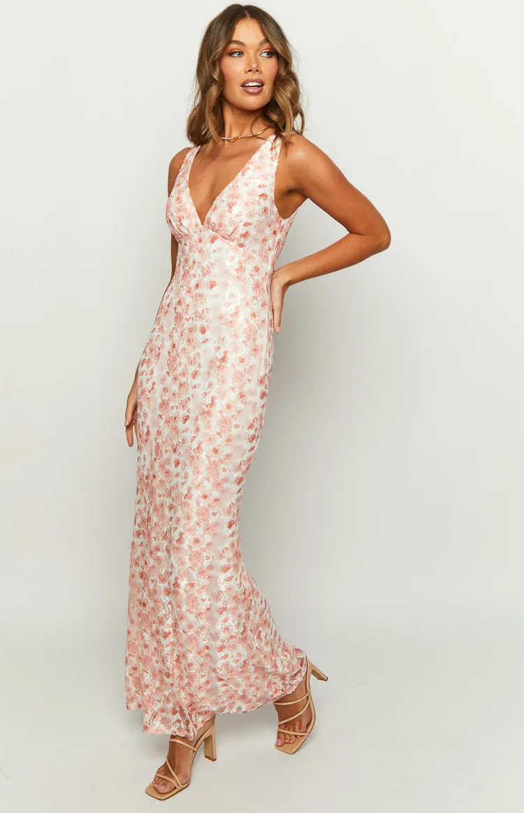 Farida Peach Lace Maxi Dress