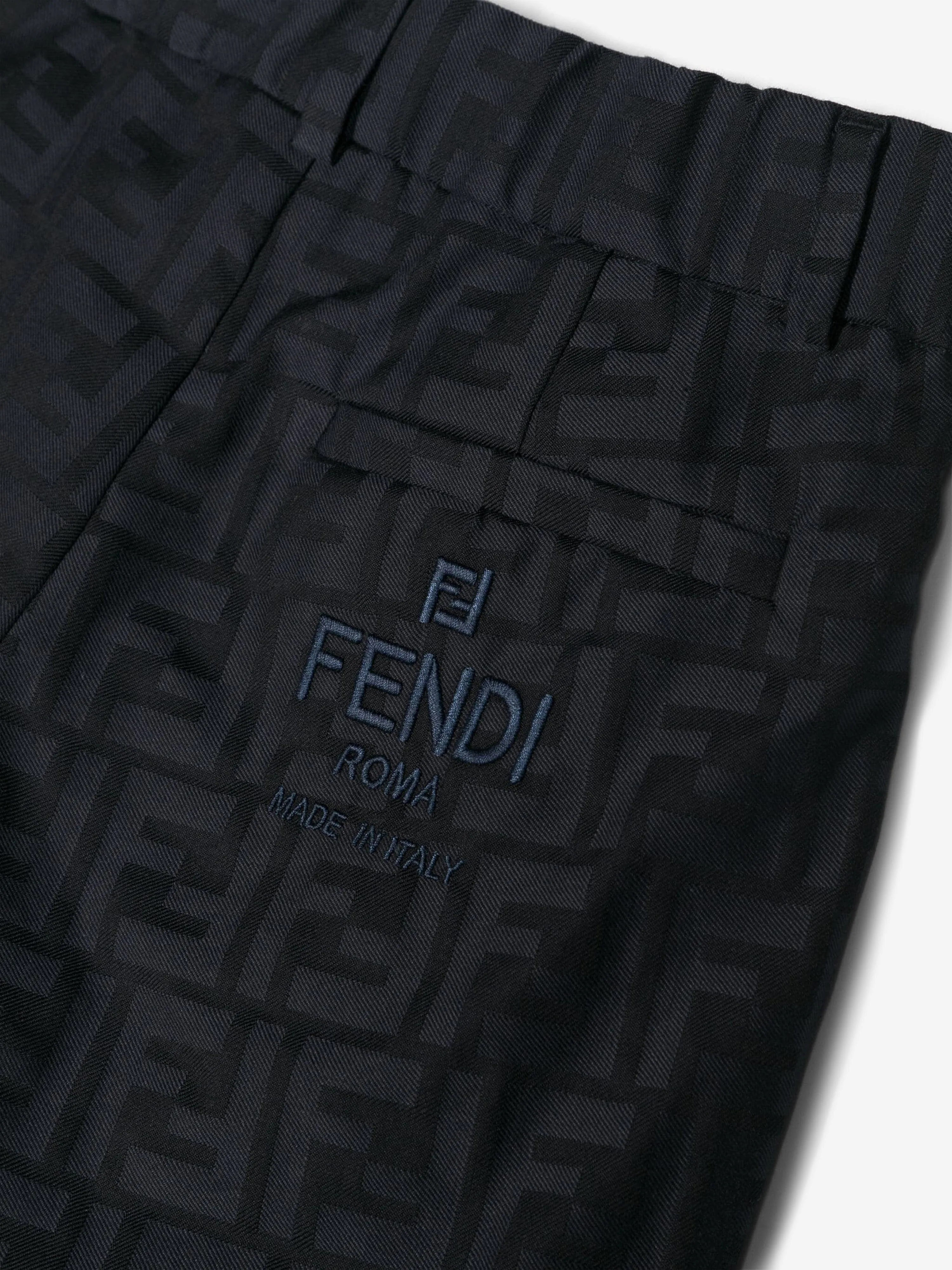 Fendi Boys FF Jacquard Trousers in Navy