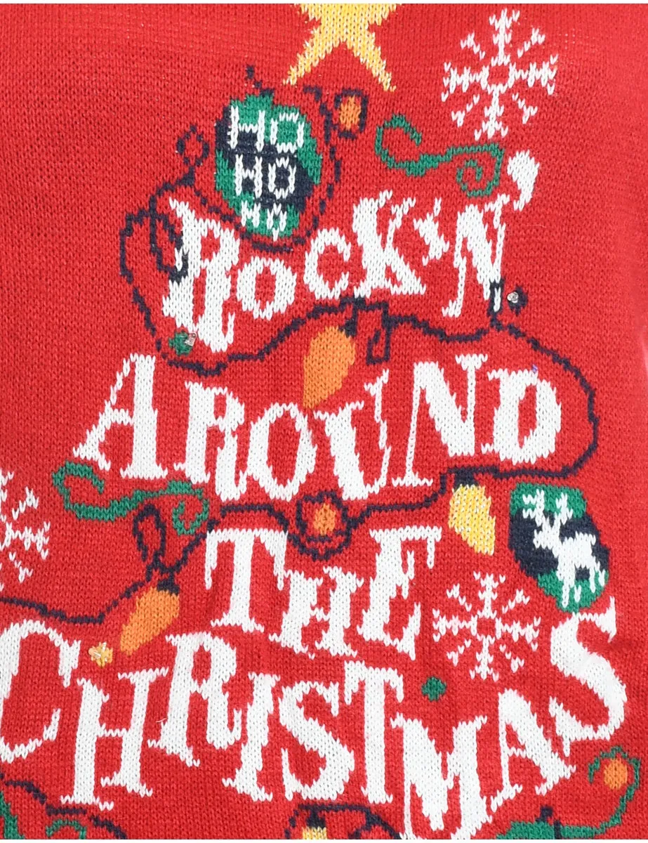 Festive Print Design Knit Christmas Jumper - L