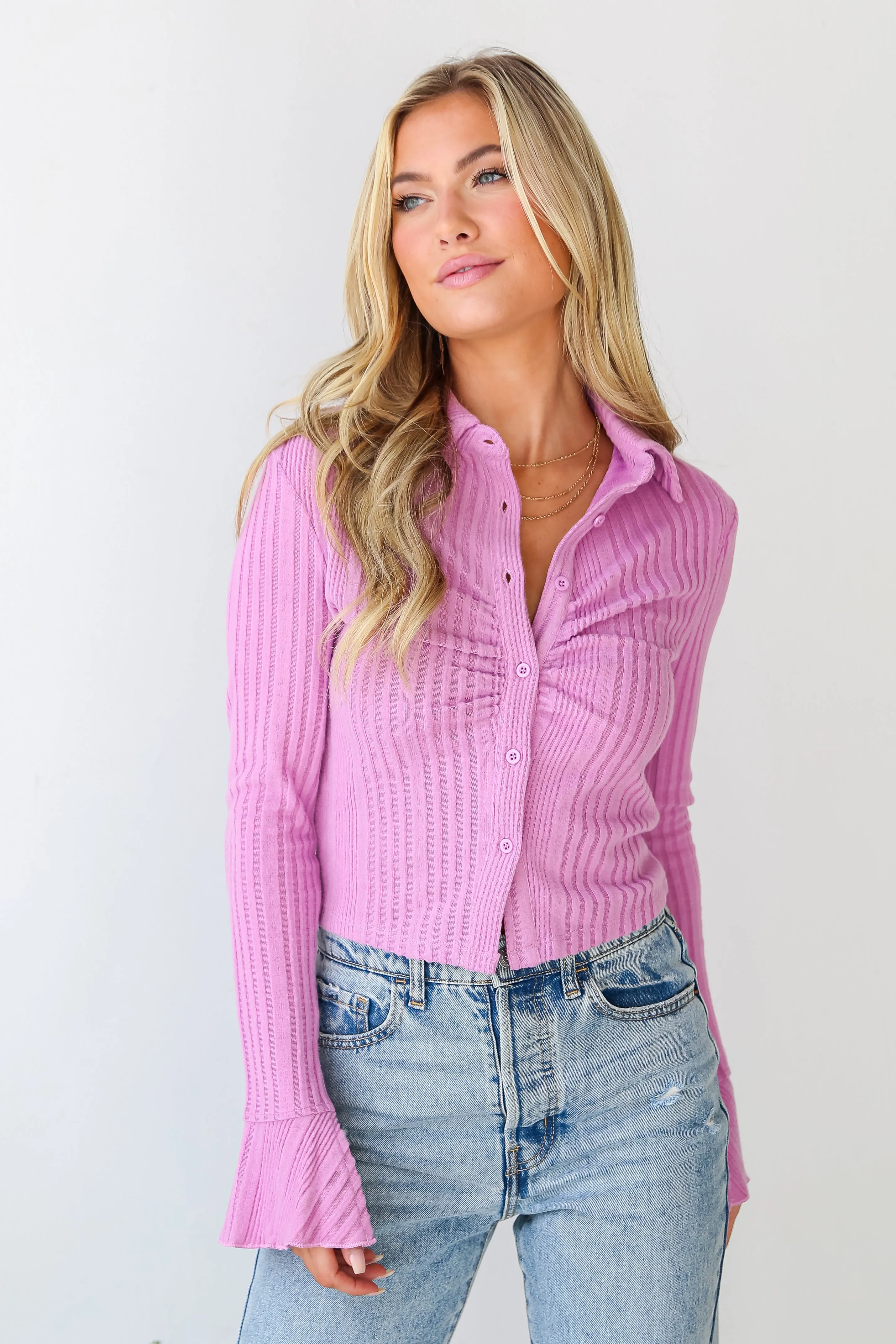 FINAL SALE - Chic Expression Brushed Ribbed Knit Collared Top