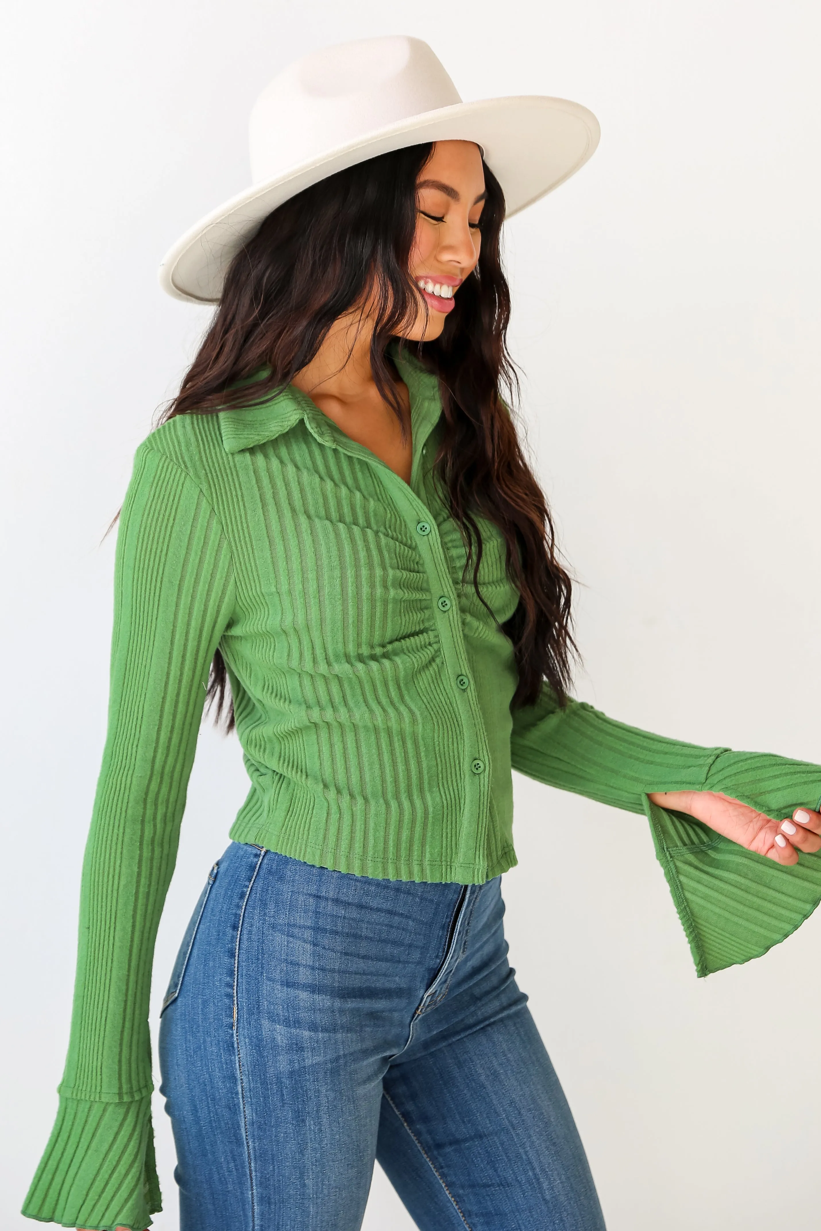 FINAL SALE - Chic Expression Brushed Ribbed Knit Collared Top