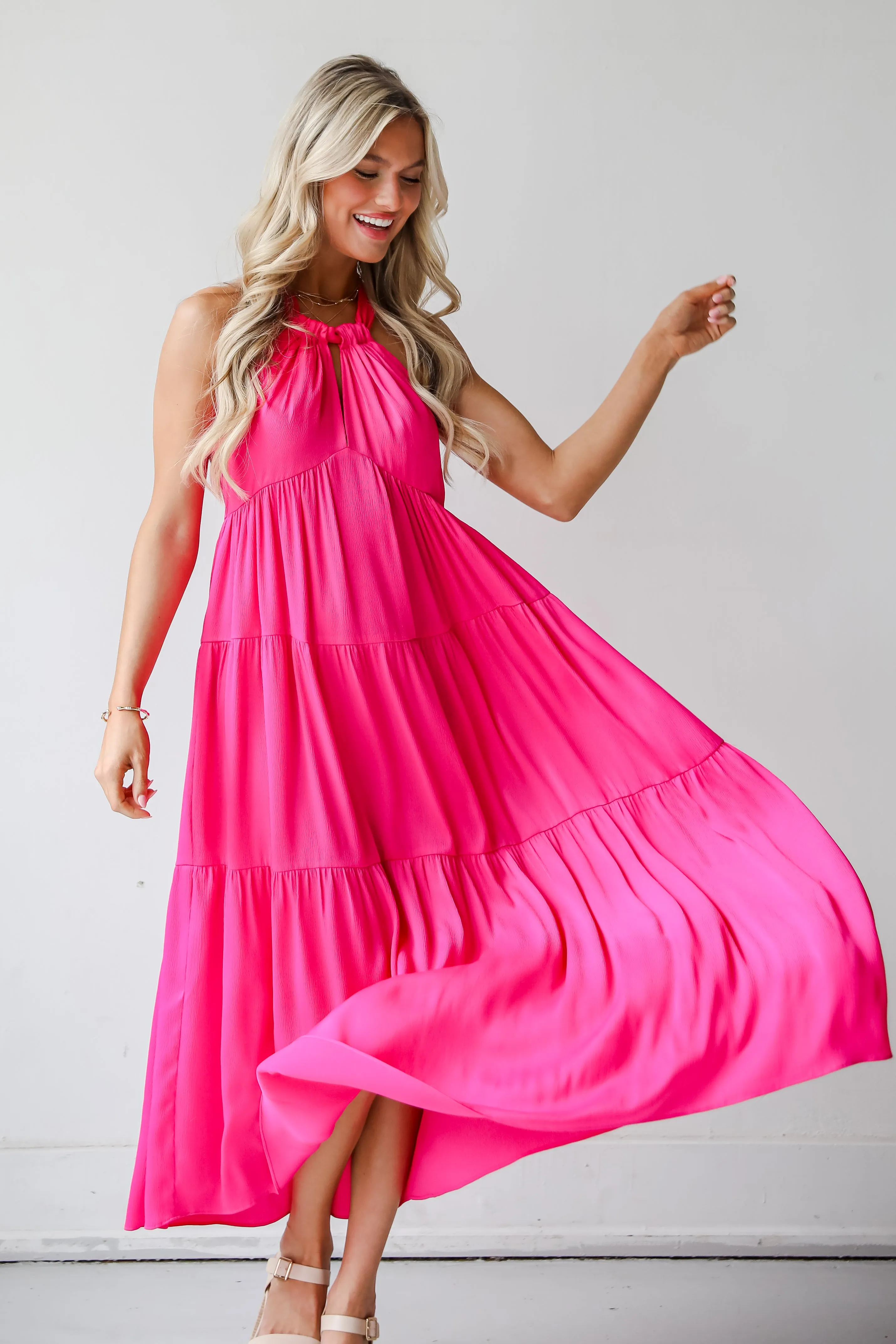 FINAL SALE - Luxurious Passion Satin Tiered Maxi Dress