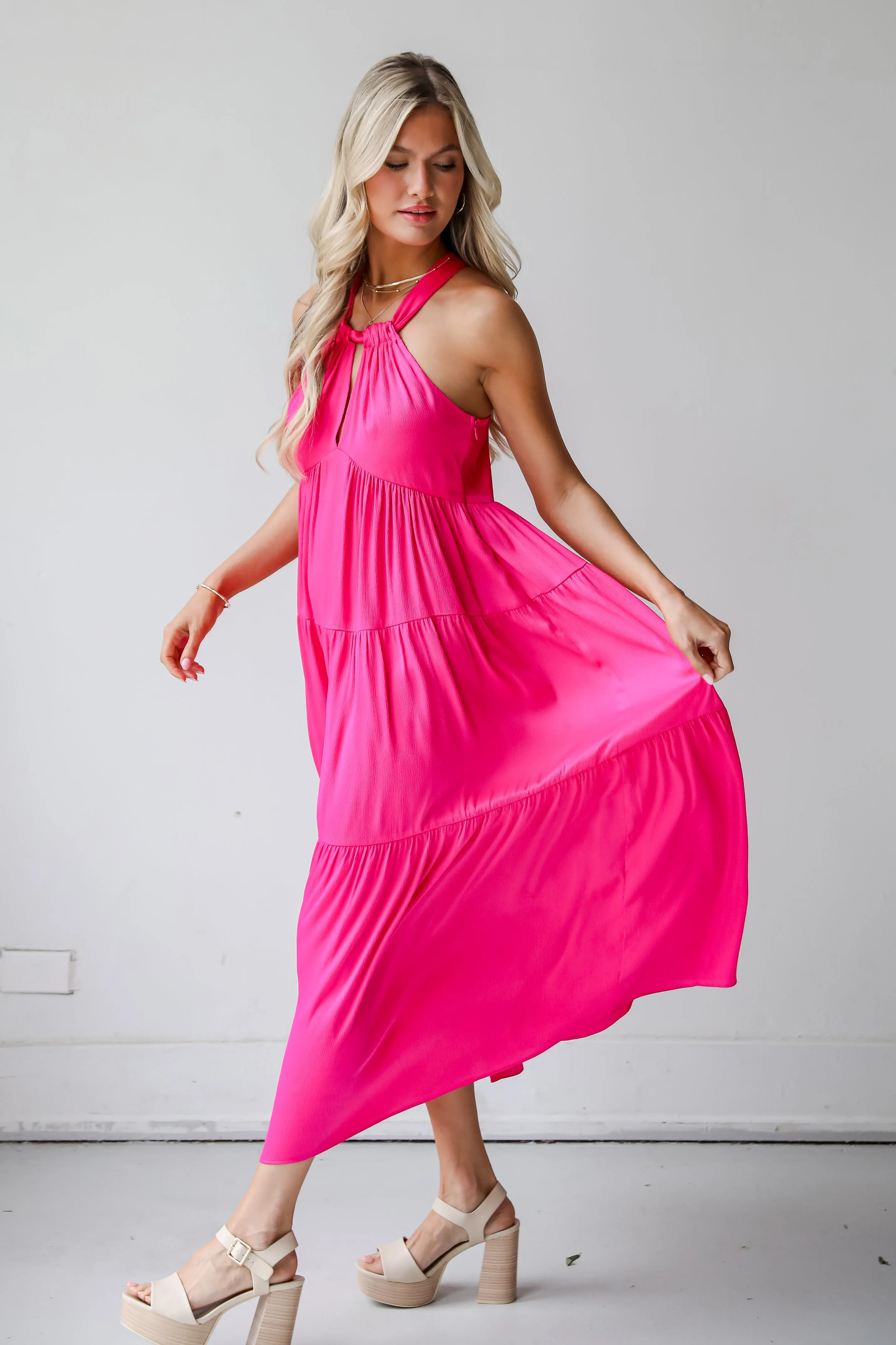 FINAL SALE - Luxurious Passion Satin Tiered Maxi Dress