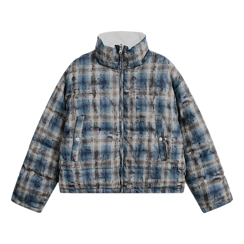 Flannel plaid reversible quilted jacket