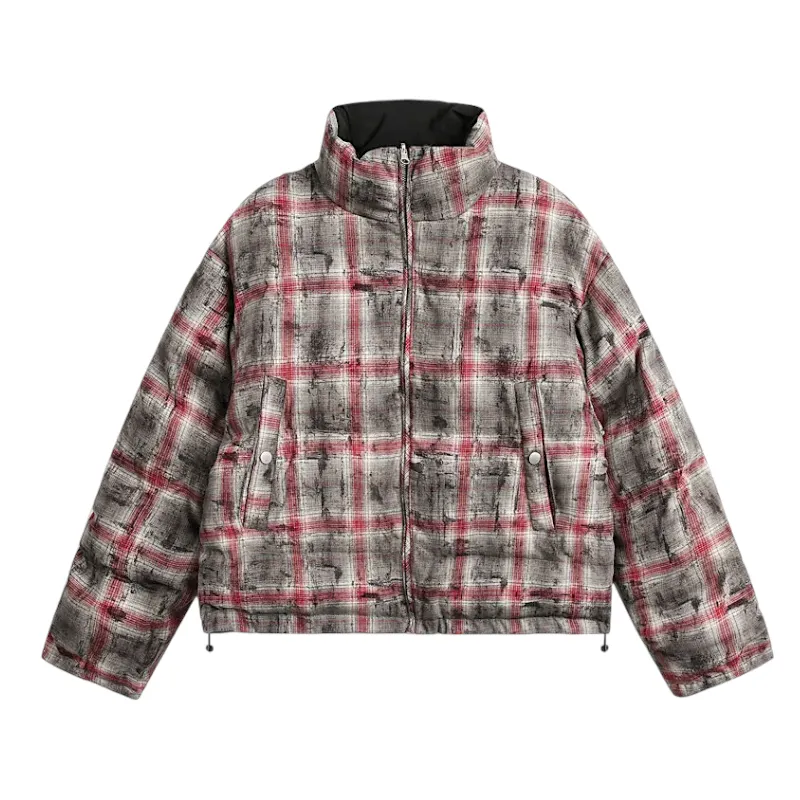 Flannel plaid reversible quilted jacket