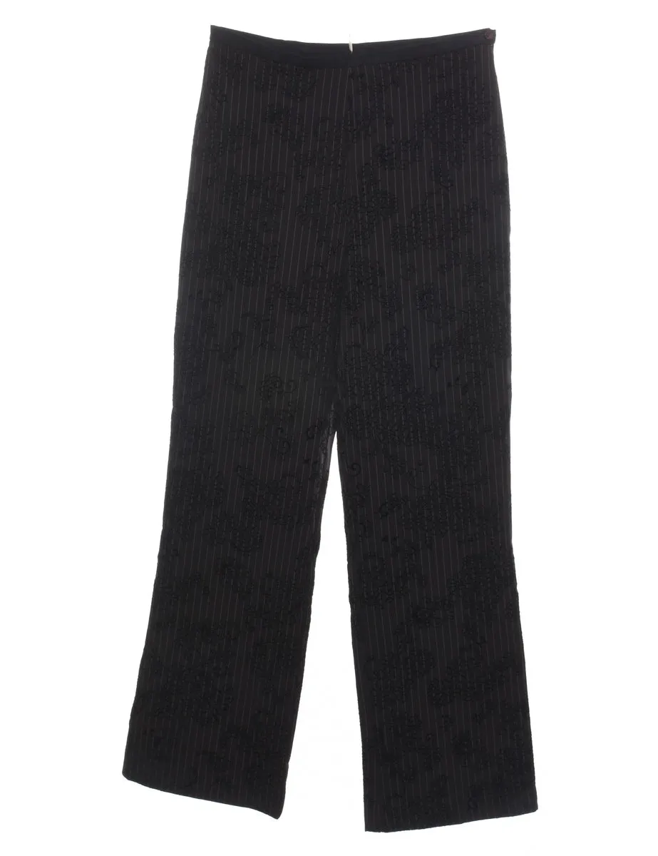 Floral Print Devore Design Black Trousers - W29 L30