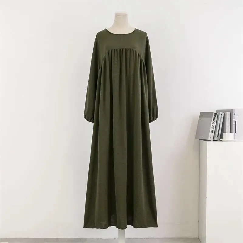 Full Sleeve Casual Solid Pockets Loose Maxi Dress