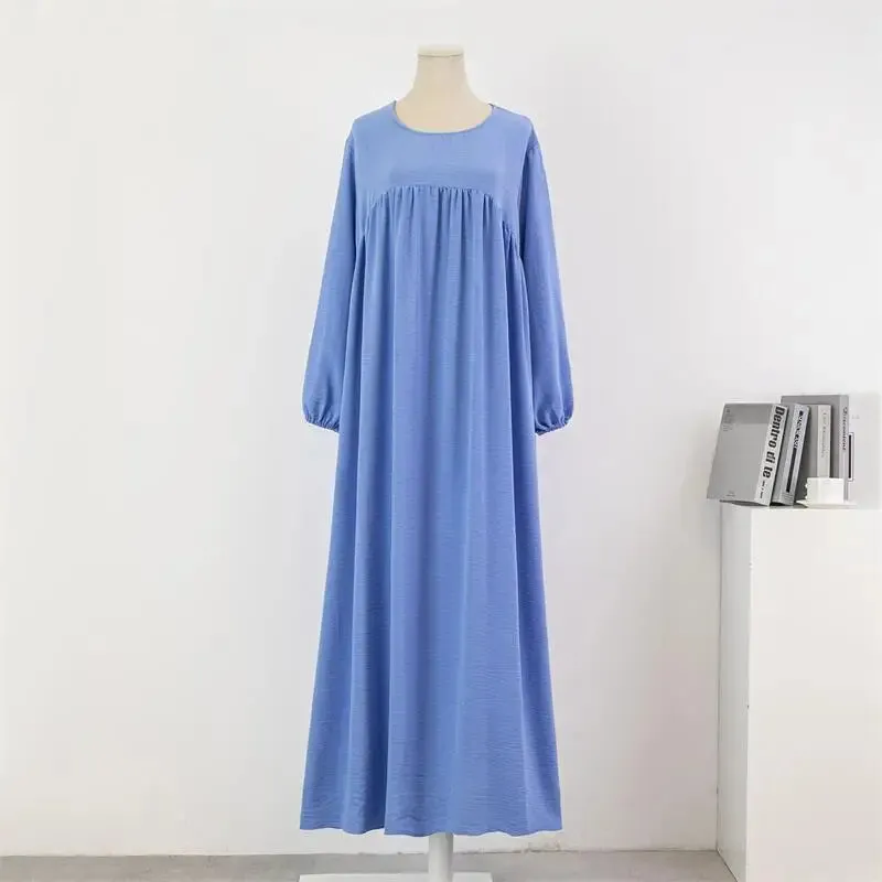 Full Sleeve Casual Solid Pockets Loose Maxi Dress