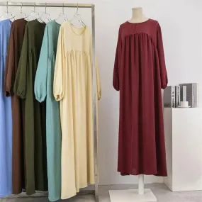 Full Sleeve Casual Solid Pockets Loose Maxi Dress