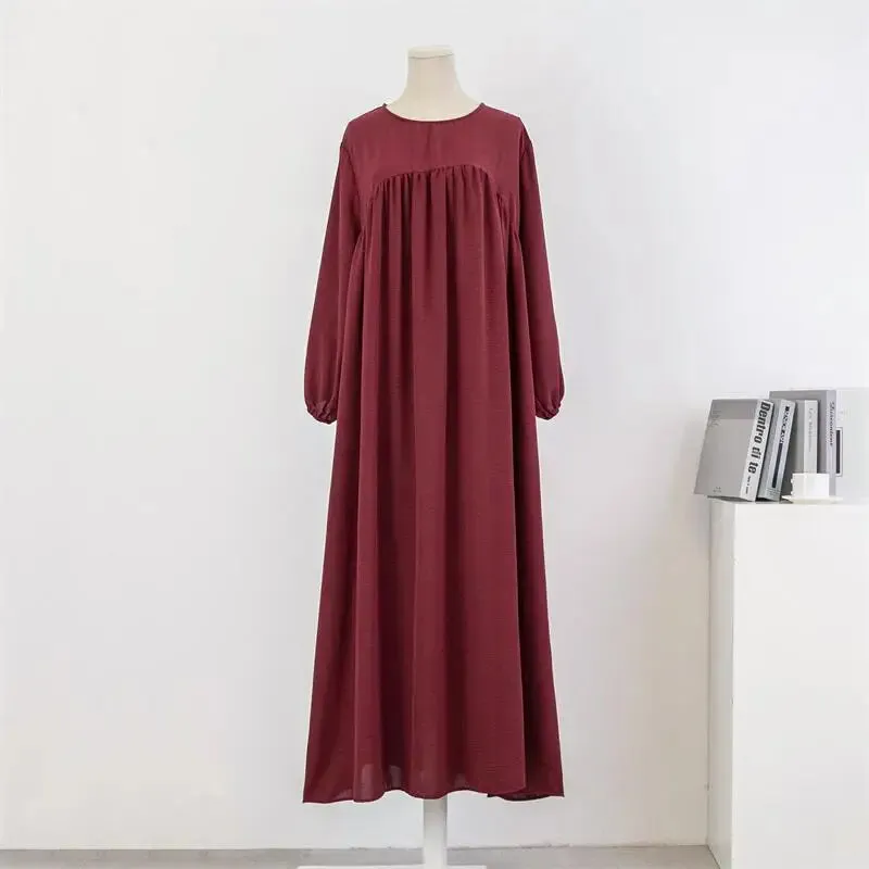 Full Sleeve Casual Solid Pockets Loose Maxi Dress