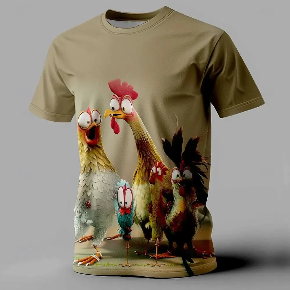 Funny Animal Chicken Print Summer Casual Short Sleeve Tee.