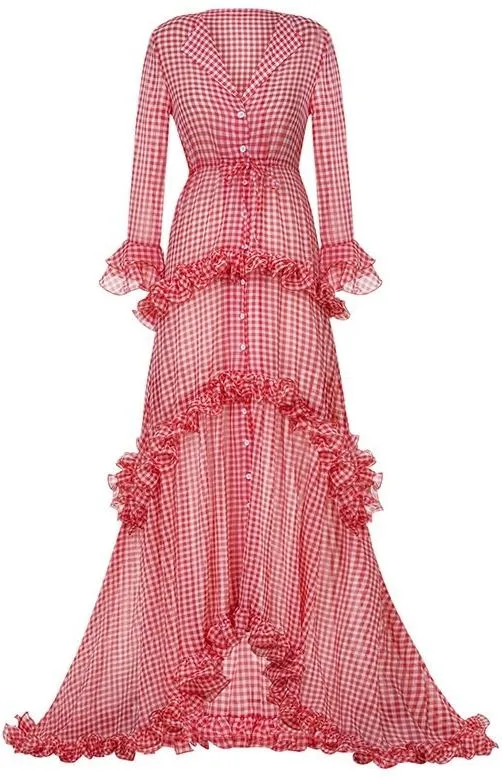 Gingham Ruffled Sheer Maxi Beach Dress