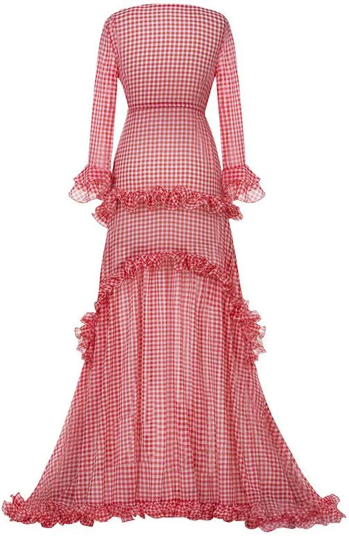 Gingham Ruffled Sheer Maxi Beach Dress