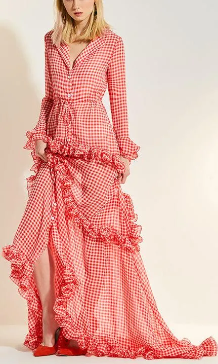 Gingham Ruffled Sheer Maxi Beach Dress