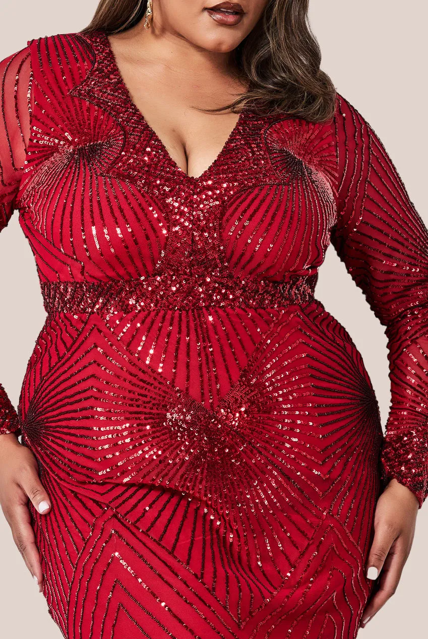 Goddiva Plus Starburst Sequin Maxi Dress - Red