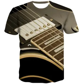 Guitar T-shirt Men Music Shirt Print Wooden T-shirts Graphic Metal Tshirts Novelty