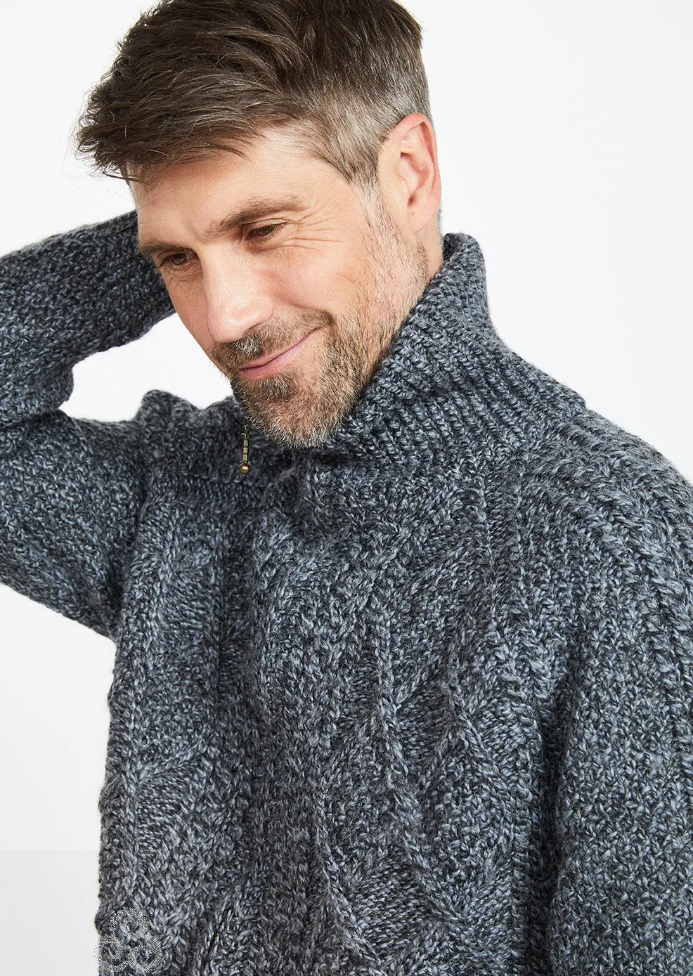 Handknit Men's Aran Cardigan | Silver