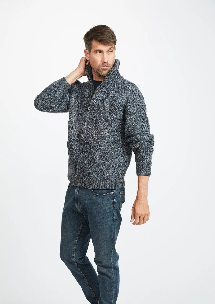 Handknit Men's Aran Cardigan | Silver