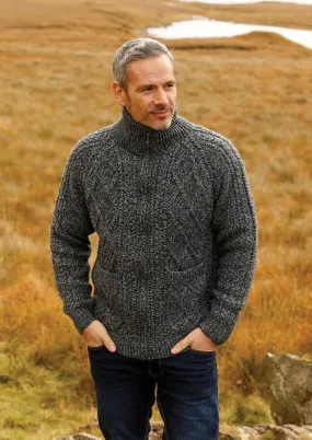 Handknit Men's Aran Cardigan | Silver