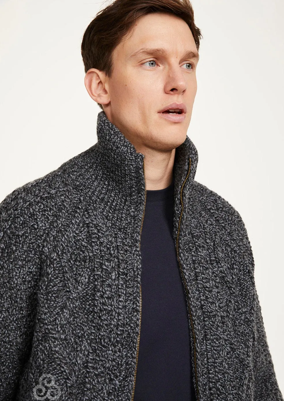 Handknit Men's Aran Cardigan | Silver