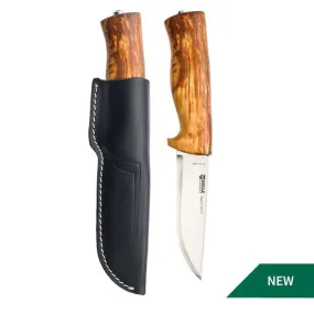 Helle 1075 Eggen 101mm Drop Point 12c27 SS Steel Knife (Curly Birch Handle)