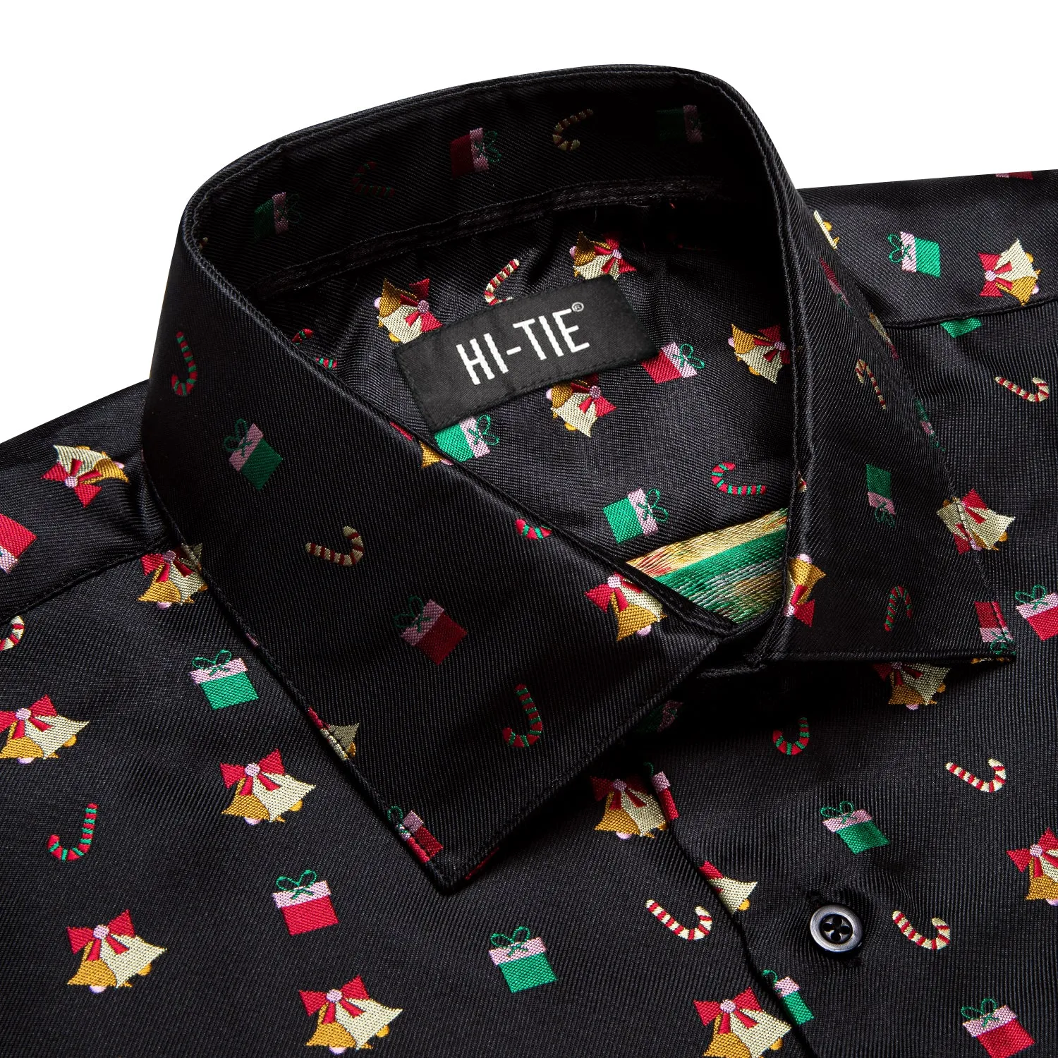 Hi-Tie Black Shirt Novelty Silk Long Sleeve Shirt Christmas Men's Top