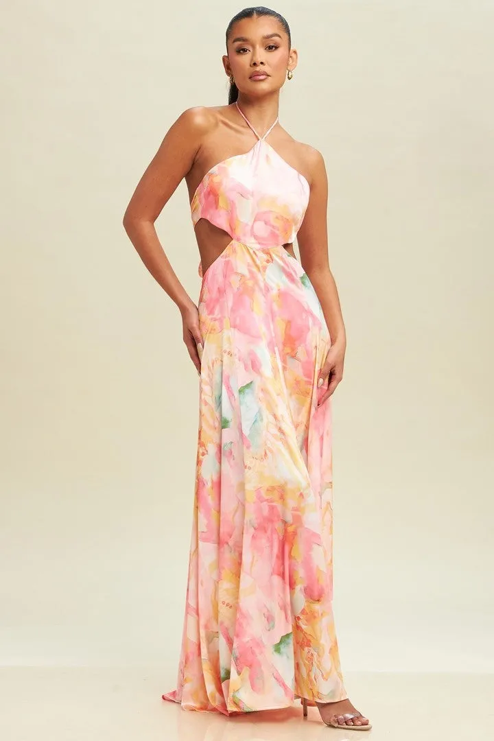 Hope Pastel Tie Back Halterneck Maxi Dress