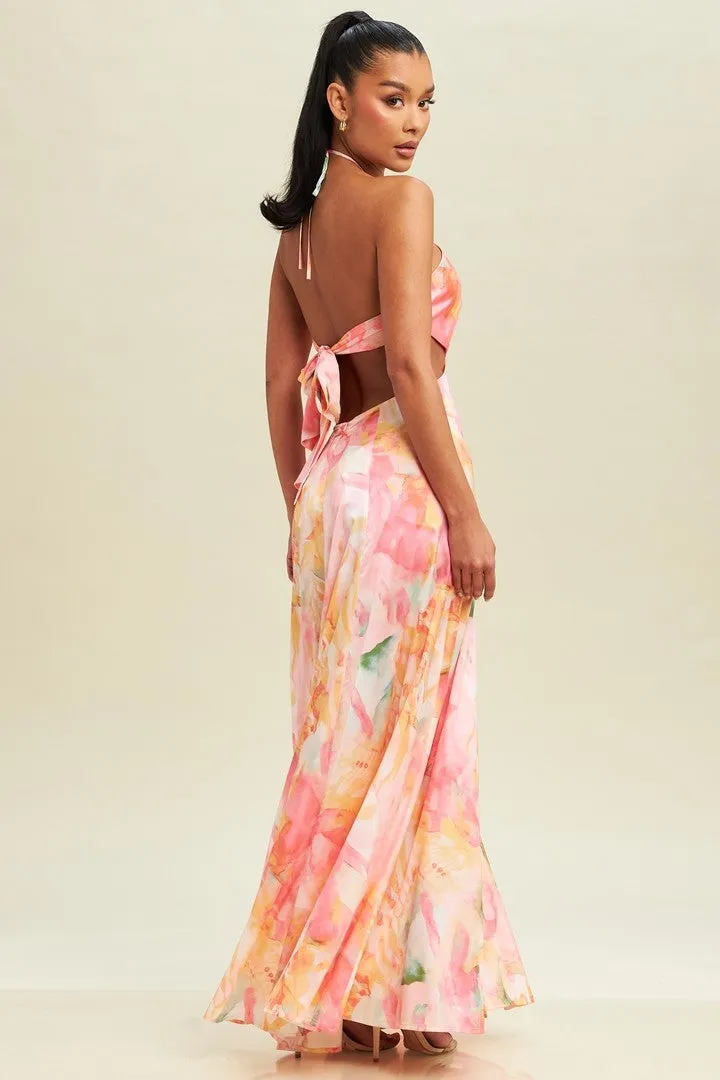 Hope Pastel Tie Back Halterneck Maxi Dress