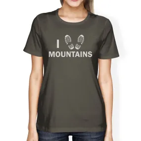 I Heart Mountains Women's Dark Grey T Shirt Cute Gift Idea For Him