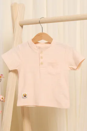 Infant Boys Beige Jacquard Henley T-Shirt