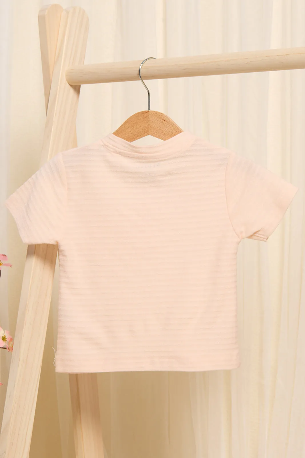 Infant Boys Beige Jacquard Henley T-Shirt