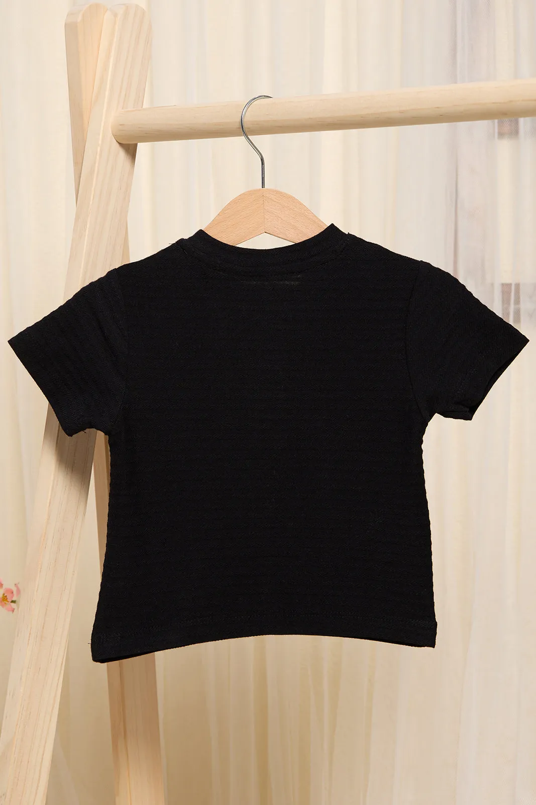 Infant Boys Black Jacquard Henley T-Shirt