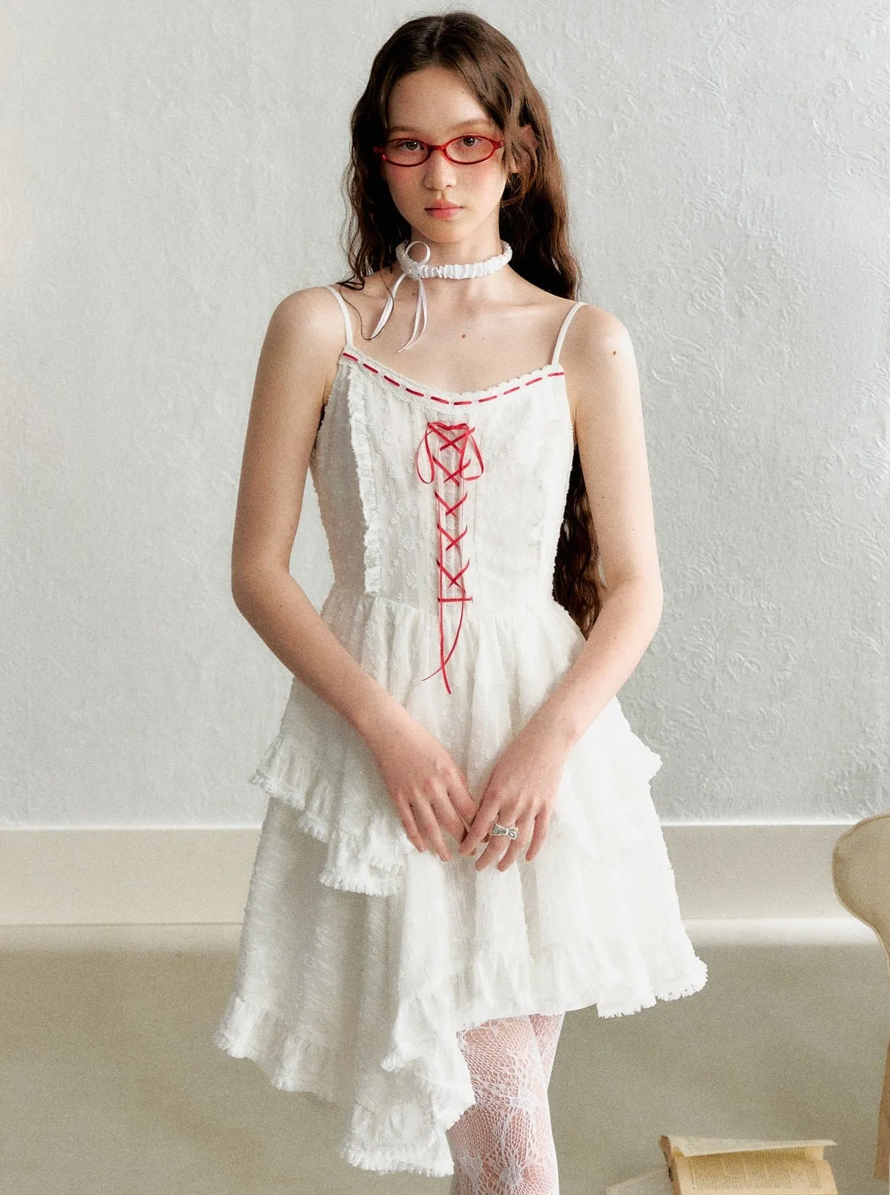 Irregular Texture Lace Slip Dress