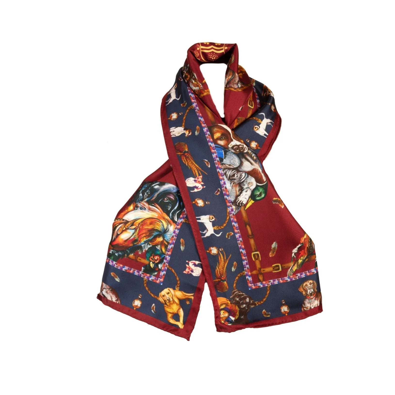 It's a Dog's Life Claret & Navy Narrow Silk Scarf