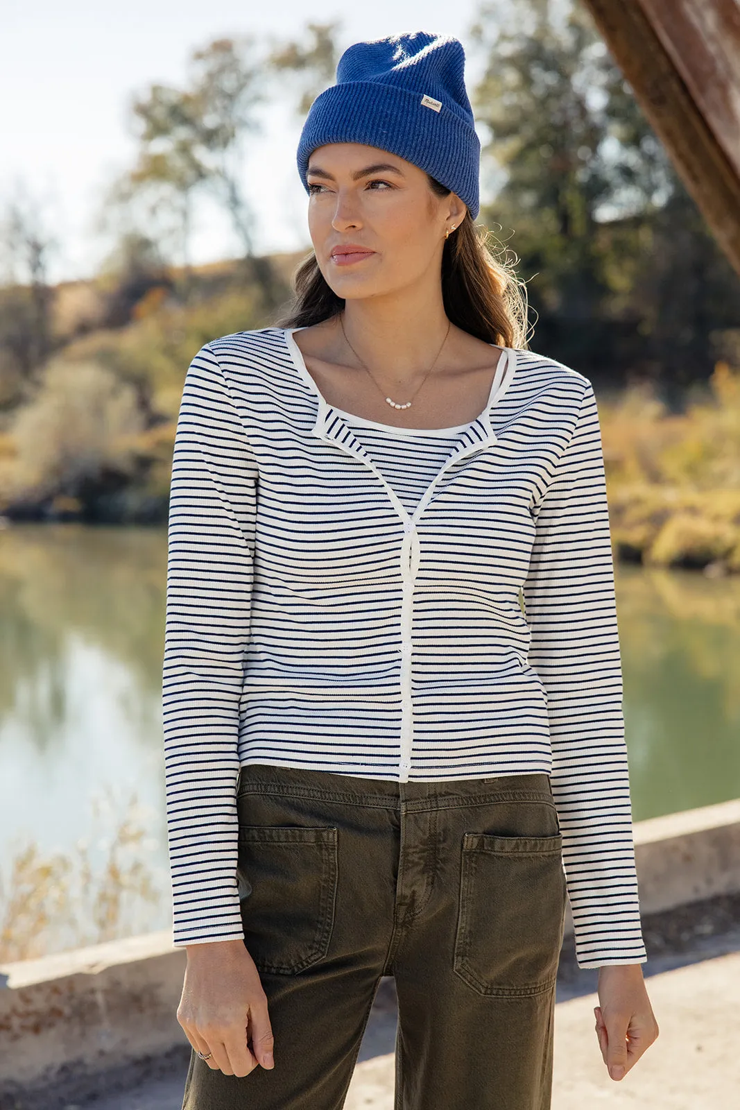 Jeanne Stripe Tank   Cardigan