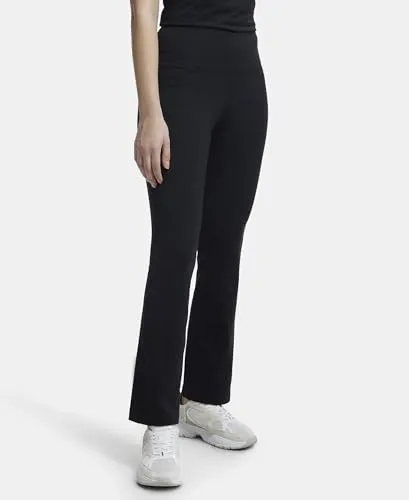 Jockey MW77 Women's Microfiber Elastane Stretch Regular Fit Flared Pants with StayFresh Treatment_Black_M