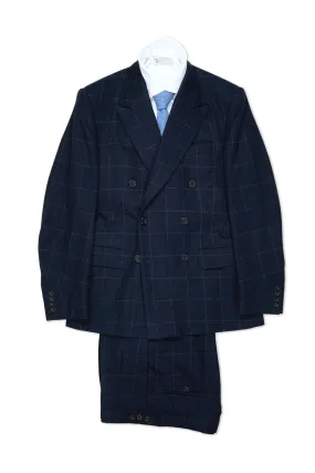 Kathryn Sargent Navy Windowpane Flannel Wool DB Suit Bespoke